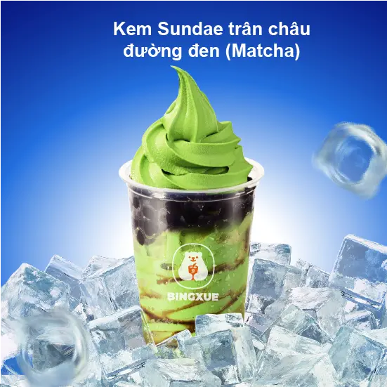 Hình ảnh Kem sundae trân châu đường đen - matcha