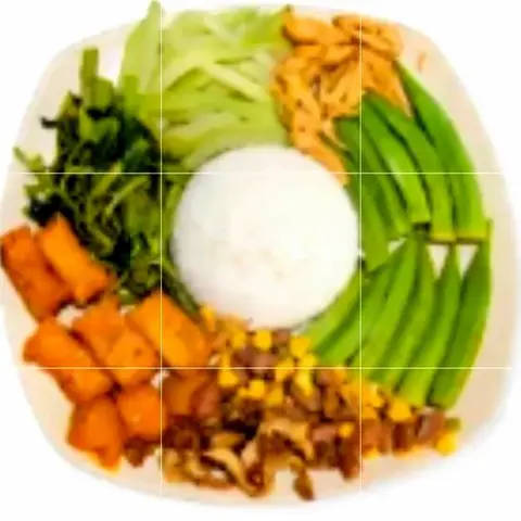 Hình ảnh Cơm chay thập cẩm + đậu hũ sả + sữa gạo lứt