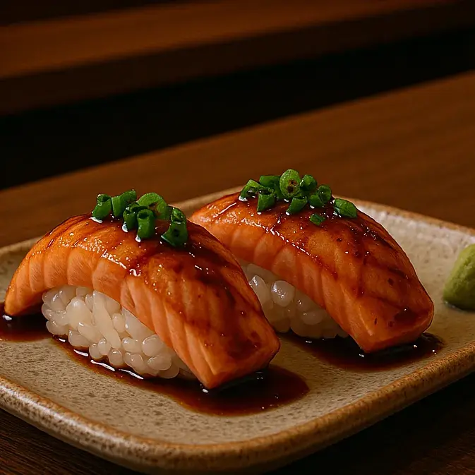 Hình ảnh Sushi cá hồi nướng teri - Aburi salmon nigiri