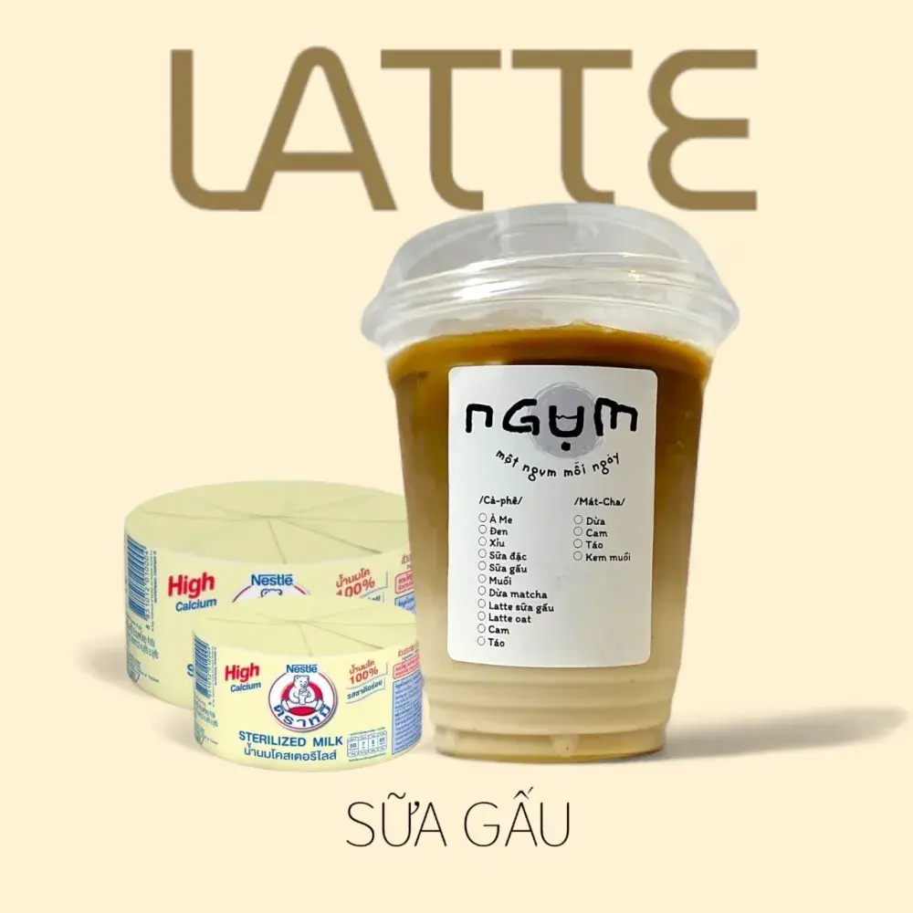 Hình ảnh Cà phê latte sữa gấu