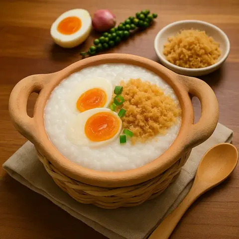 Hình ảnh Cháo trắng trứng muối chà bông